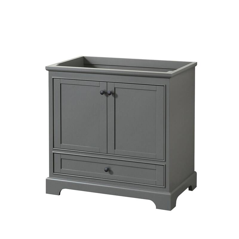 Wyndham Collection Deborah 35-1/4" Free Standing Single Wood Vanity - Dark Gray / Matte Black Hardware