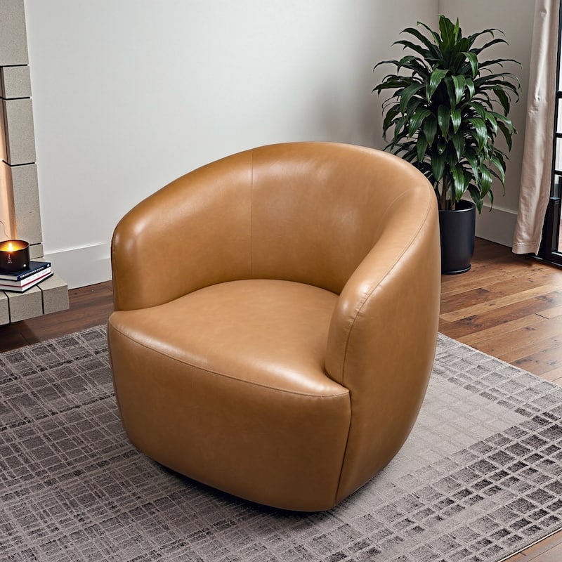 Belinda 32" W Vegan Leather Upholstered Swivel Barrel Chair
