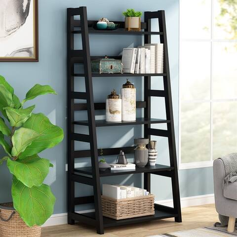 5 Ladder Bookshelf, Open Storage Bookcase, Free Standing Bookshelves Tall Book Shelf