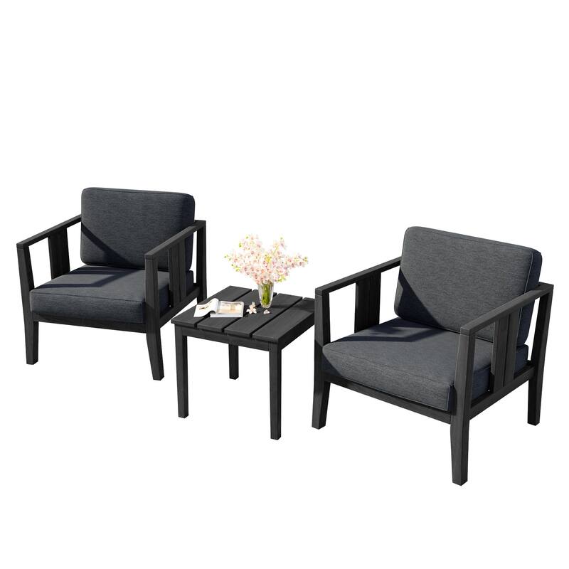 Teak Wood Upholstery Water-resistant Outdoor Armchair and Side Table Set (Set of 3)