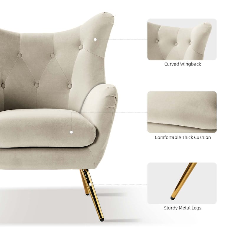 Eusebio Modern Velvet Accent Chair with Tufted Wingback for Living Room Set of 2 by HULALA HOME