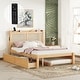 preview thumbnail 10 of 17, Rattan Bed Frame, Storage Bed Frame with Lighted Headboard and Sockets, Led Light Bed with Trundle Beds and 2 Drawers Walnut