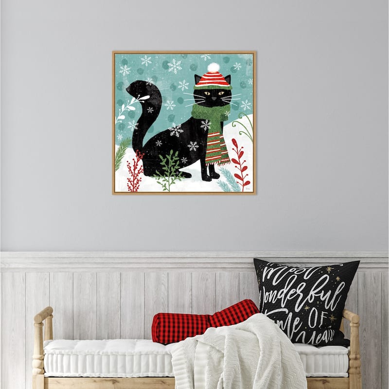Purrfect Holiday II Cat by Veronique Charron Framed Canvas Wall Art