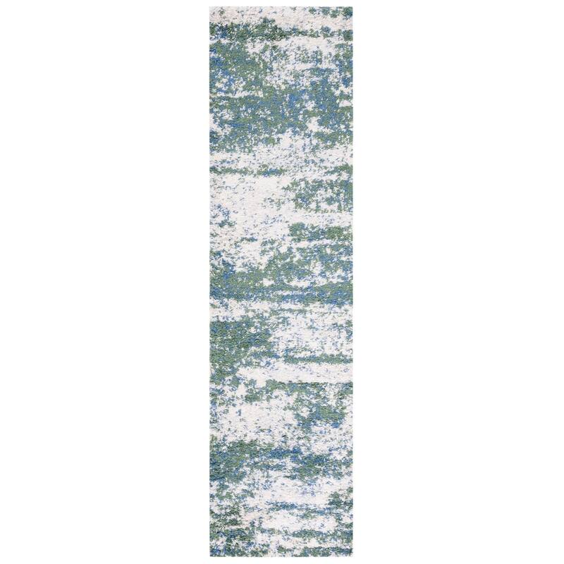 SAFAVIEH Berber Shag Tikvah Modern 1.2-inch Thick Rug - 2' x 8' Runner - Green/Beige
