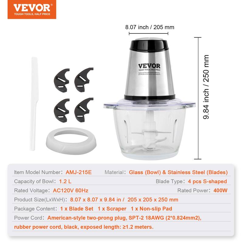VEVOR Food Processor Electric Meat Grinder with 4Wing Stainless Steel