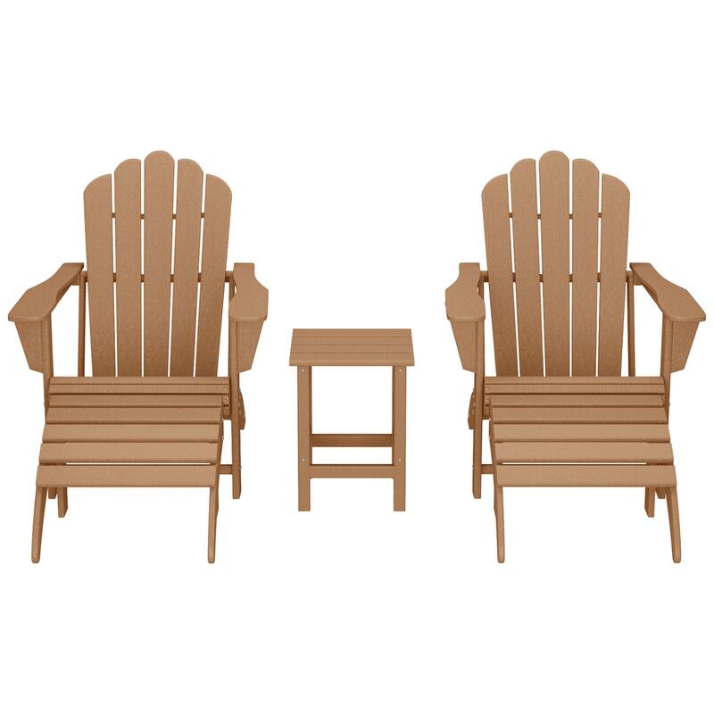 Aderson Outdoor Poly Adirondack Chair with Side Table and Ottoman 5-Piece Set - Teak