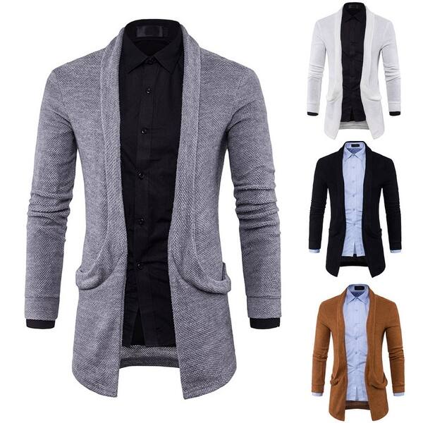 Shop Mens Slim Fit Hooded Knit Sweater Fashion Solid Long Trench
