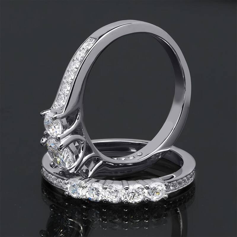 Three Stone 1.20 Carat Engagement Ring Set Round Cut Sterling Silver