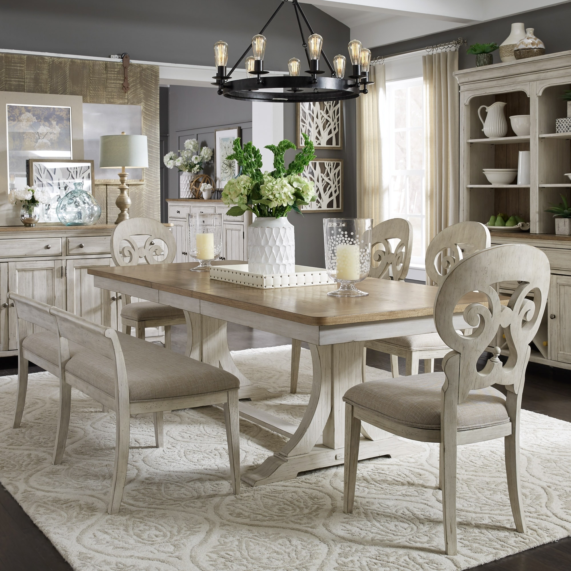 Liberty Furniture Farmhouse Reimagined Trestle Table 6 Piece Dining Set