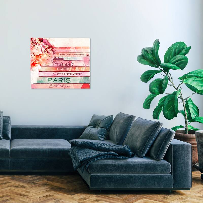 Wynwood Studio Canvas Fashion and Glam Parisian Books Spring Pink and Turquoise Modern & Contemporary Wall Art Canvas Print - 30 x 30