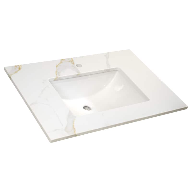 Calesco Calacatta Quartz Bathroom Vanity Top with Sink and Backsplash
