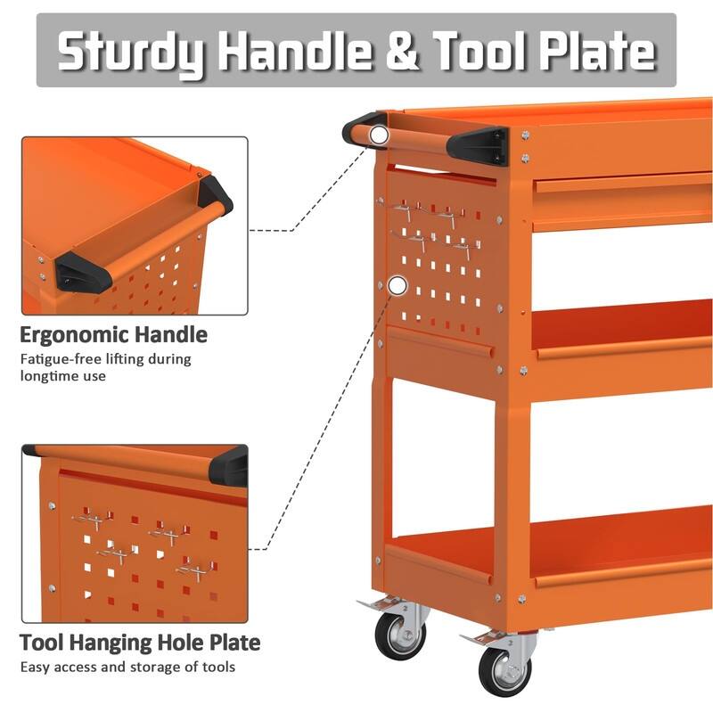 3 Tray Rolling Tool Cart, 400 LBS Capacity Mechanic Tool Carts on Wheels - 13.9 x 32.9 x 30 inches