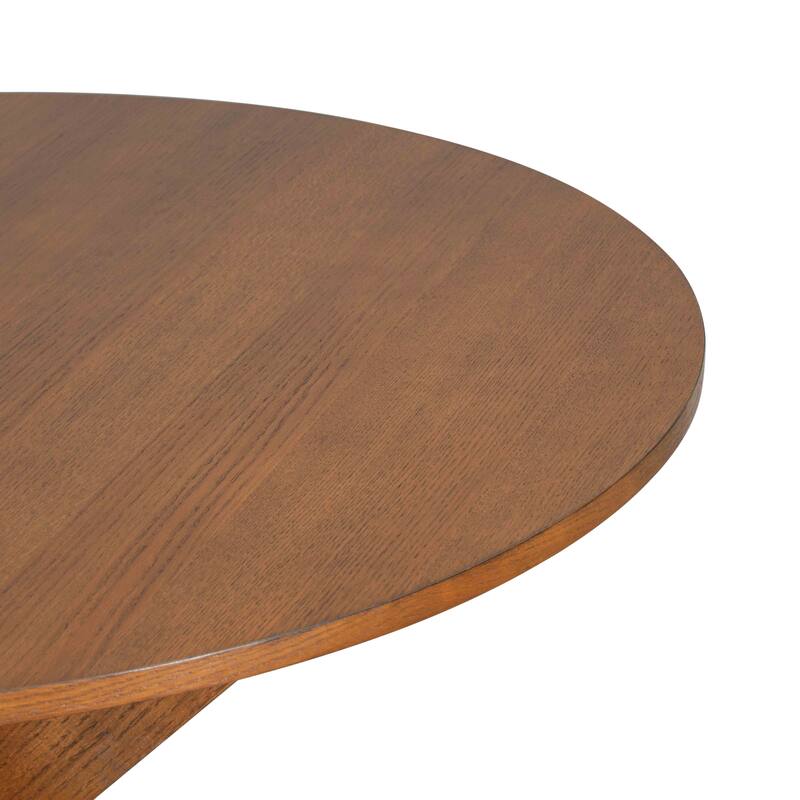 Classic Round Dining Table, Space-Saving Kitchen Table Seats 5, Cherry Finish, Sturdy and Easy to Assemble