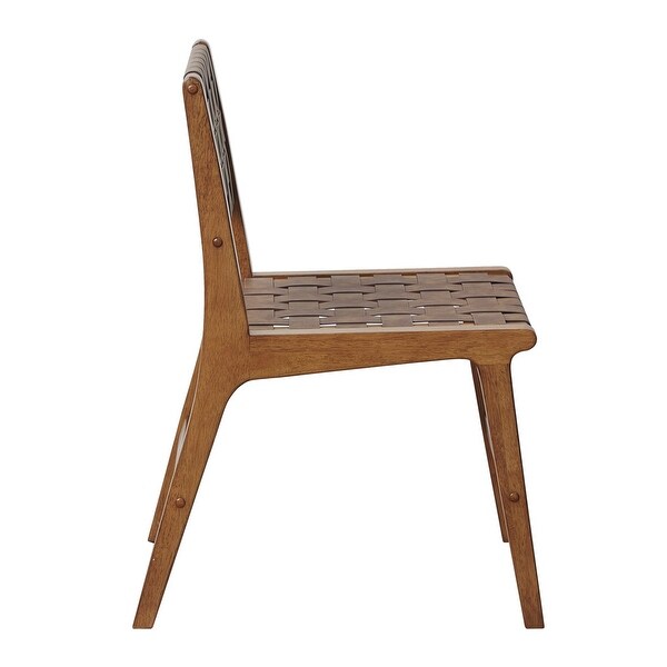Faux Leather Woven Backrest Dining Chair Side Chair Set of 2 - Bed