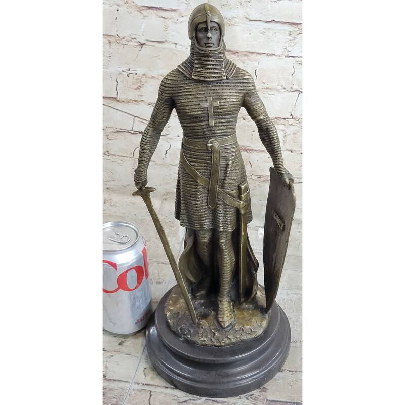 Crusader Knight Templar Bronze Statue Sculpture Figure On Marble Base