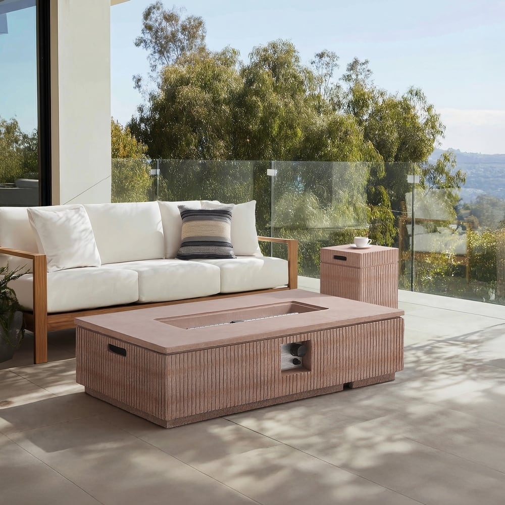 Christopher Knight Home - Lecce 2-Piece Outdoor MgO Fire Pit 50,000 BTU Table Set with Propane Tank Holder