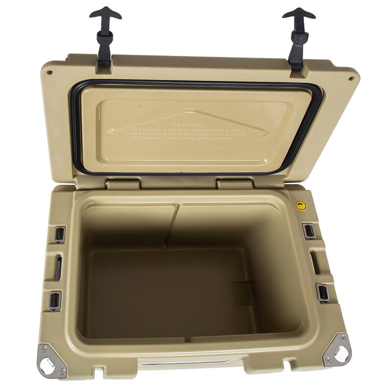 50 Quart Khaki Cooler, Ultra-Light Insulated Ice Chest - Heavy-Duty Hard Shell Cooler with 6-Day Ice Retention