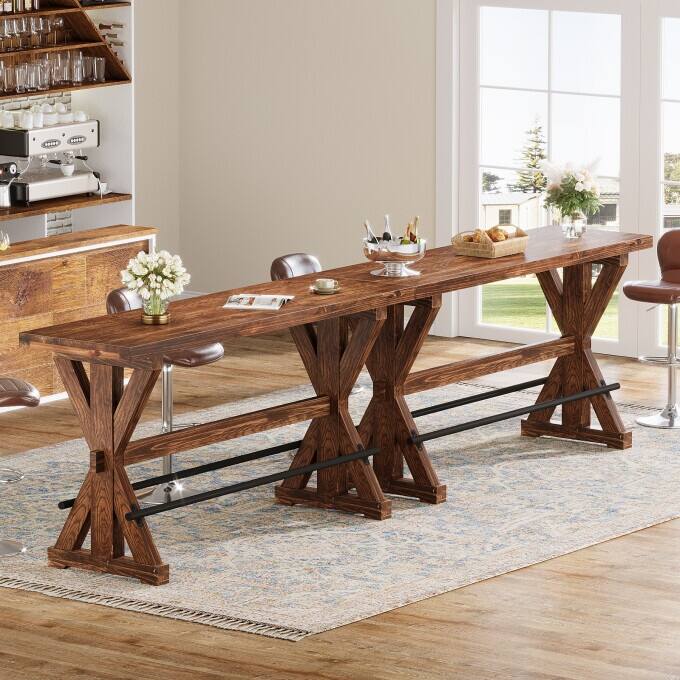 Farmhouse Solid Wood Counter Height Bar Table, 63" Tall Dining Table - N/A
