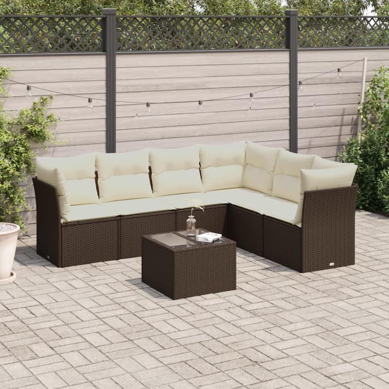 vidaXL Garden Sofa Set Brown and cream white - 24.4 x 24.4 x 27.2