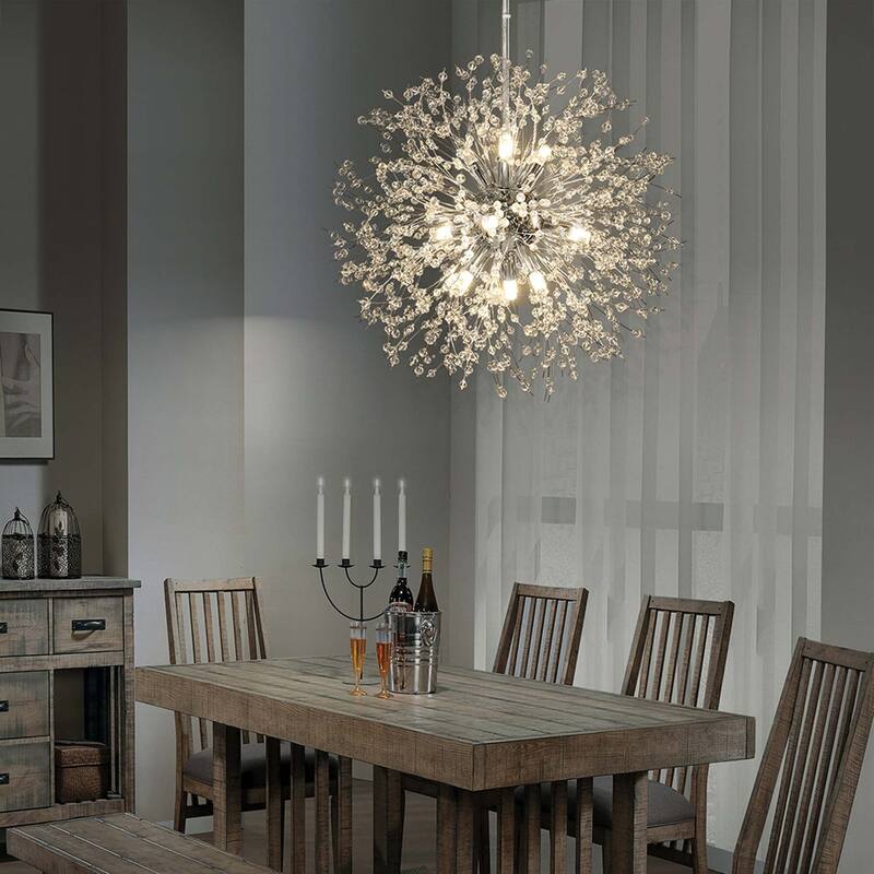 8/9/12/16-Light Modern Linear Sputnik Firework Dandelion Crystal Chandelier - 9-Lights - Chrome