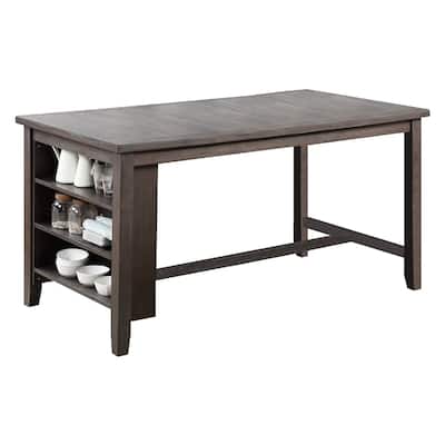 Counter Height Dining Table with Storage - Dark Brown Large Rectangular Kitchen Table with Shelf - 36