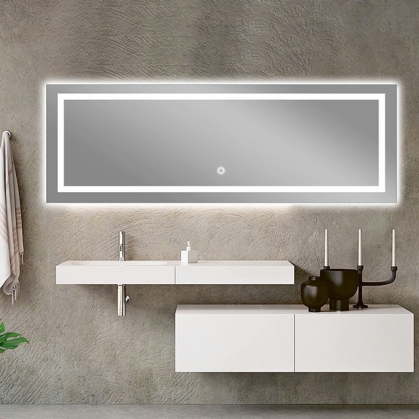 Large Bathroom LED Illumination Wall Mirror Demister Touch Sensor Rectangular