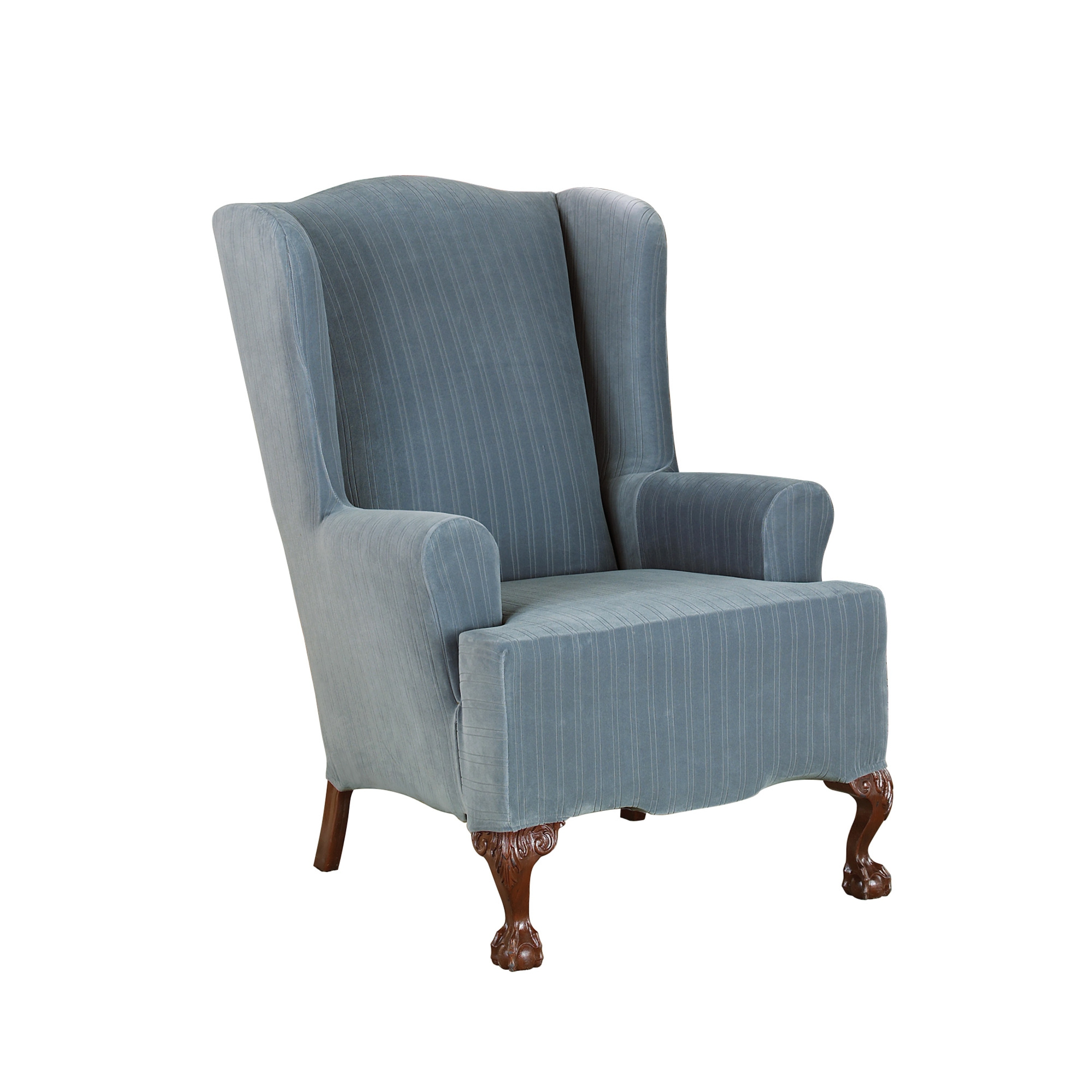 SureFit Stretch Pinstripe 1 Piece Wing Chair Slipcover On Sale