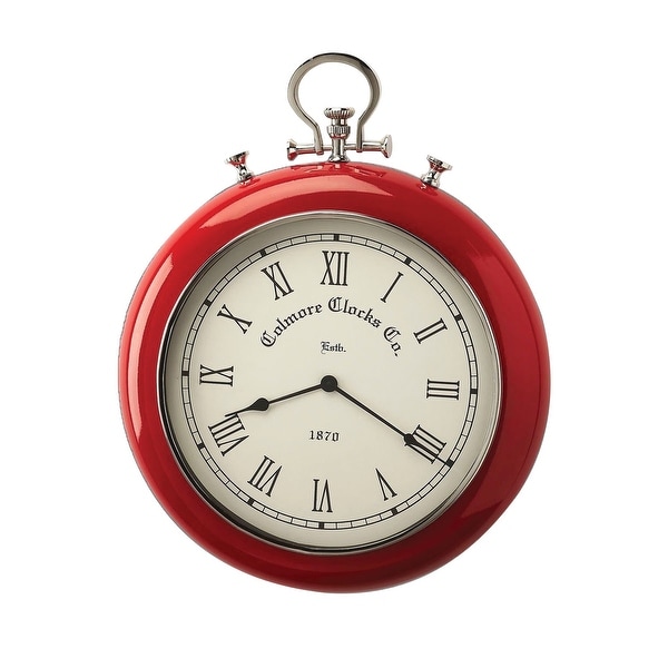 Offex Modern Round Scarlet Red and Nickel Finish Wall Clock - Red