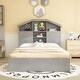 preview thumbnail 3 of 69, Wooden platform bed with house shaped storage headboard and drawers Grey - Full