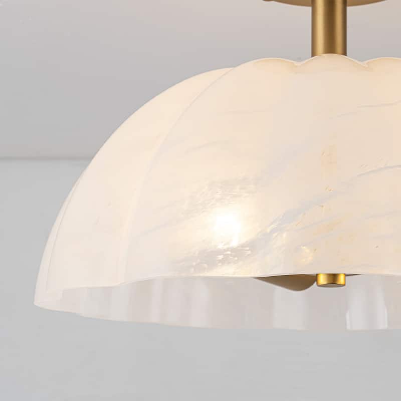 2-Light Cloudy Glass Semi Flush Mount