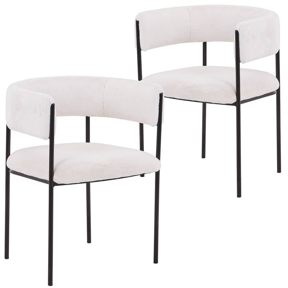 Cyril Modern U-Shaped Velvet, Fabric, or Leather Upholstered Dining Chair with Open Back and Black Iron Metal Legs (Set of 2)