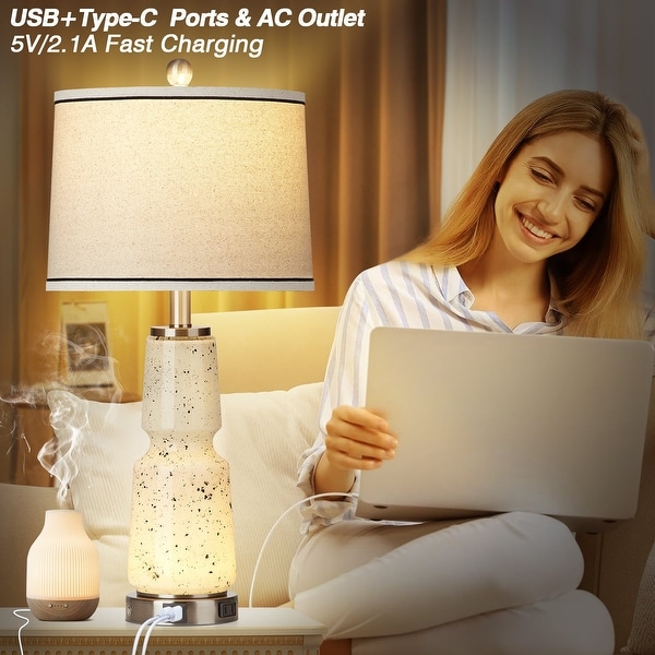 White Glass Table Lamps Nightlight 2in1 Ink Textile 2 Way Touch Switch Set of 2 12 x 12 x 26 L x W x H On Sale Bed Bath Beyond 39974091