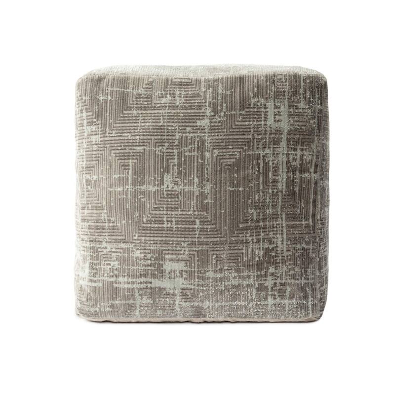 Transitional Distressed Geometric Square Pouf Ottoman - 18" - Gray and Ivory