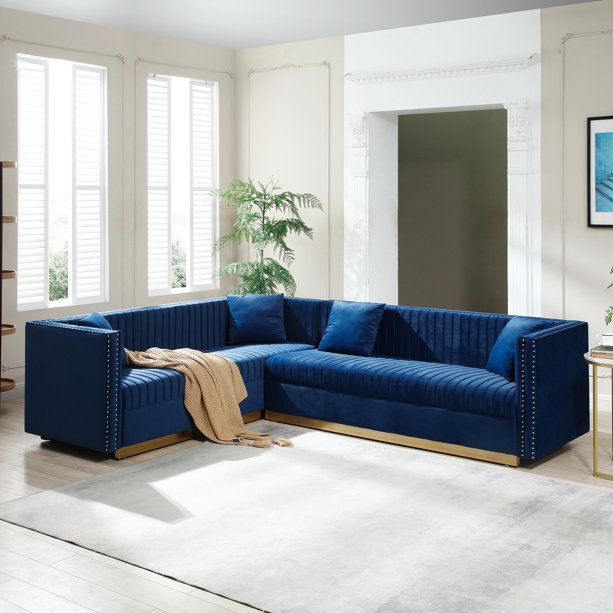 Navy blue deals velvet sectional