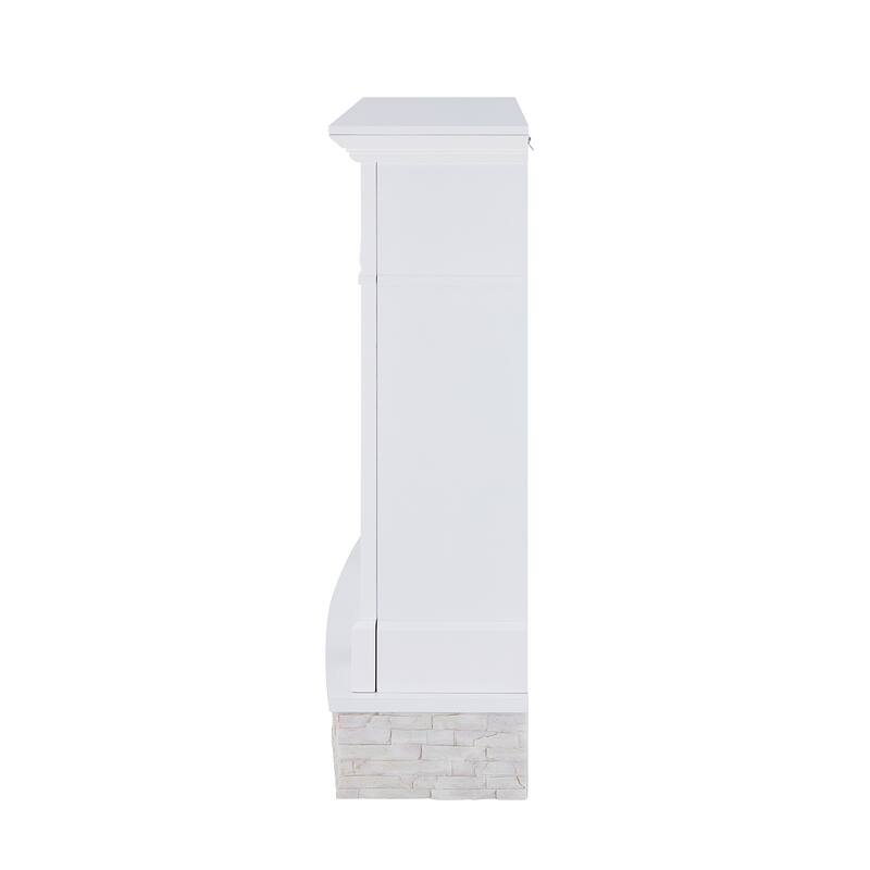SEI Furniture Ashfield White Faux Stone Electric Fireplace with Storage