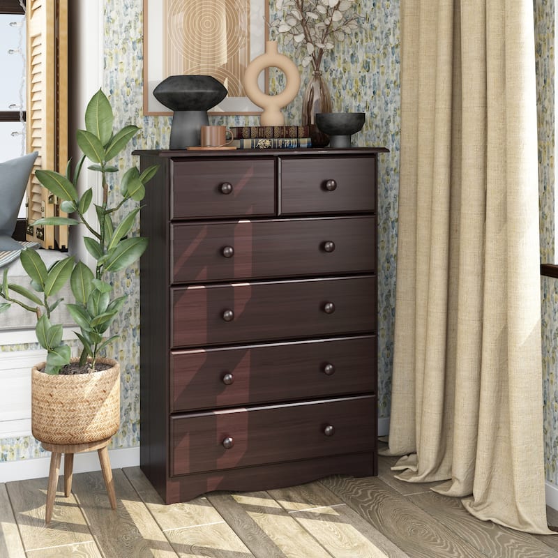 Palace Imports Solid Wood 6-Drawer Chest with Metal or Wooden Knobs - Java
