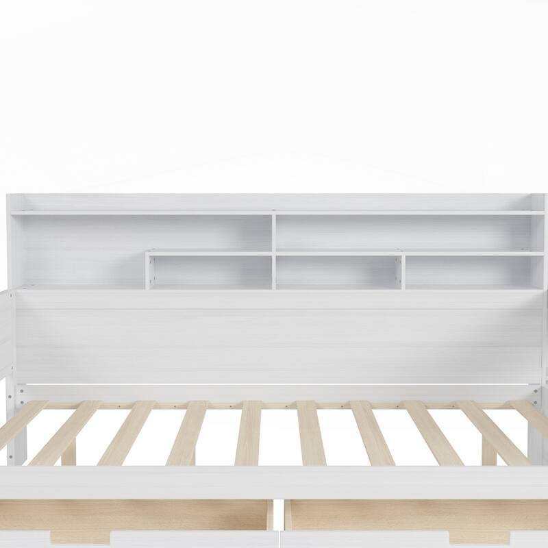 Wooden Daybed with Storage Shelves and Two Storage Drawers