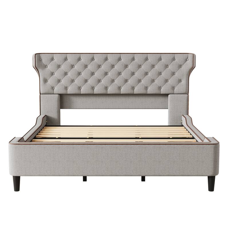Christopher Knight Home - Aveline Modern Upholstered Platform Bed with Curved Back Headboard and Button Tufted Design