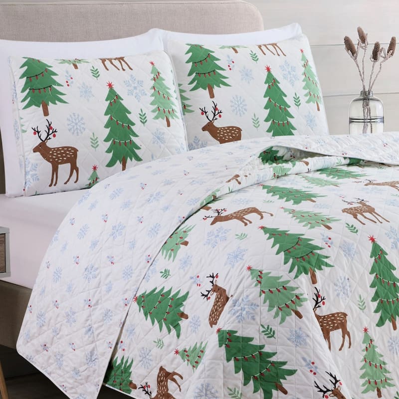 Premium Christmas Trees Microfiber Quilt Set With Shams