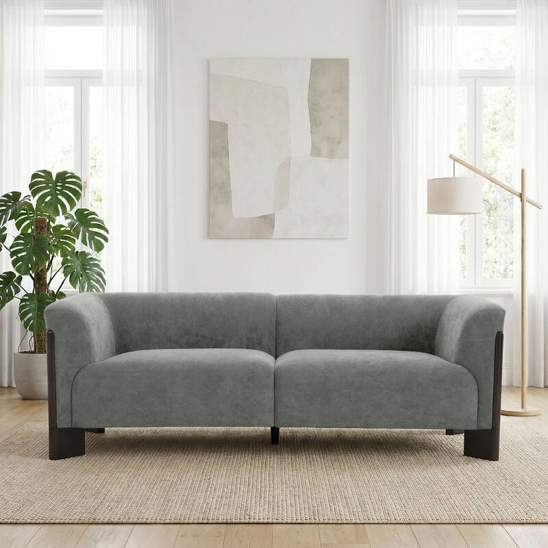 Mid-Century Tuxedo Arm Roomy Barrel Chair Oversized Loveseat Sofa - Grey-Chenille - Loveseat