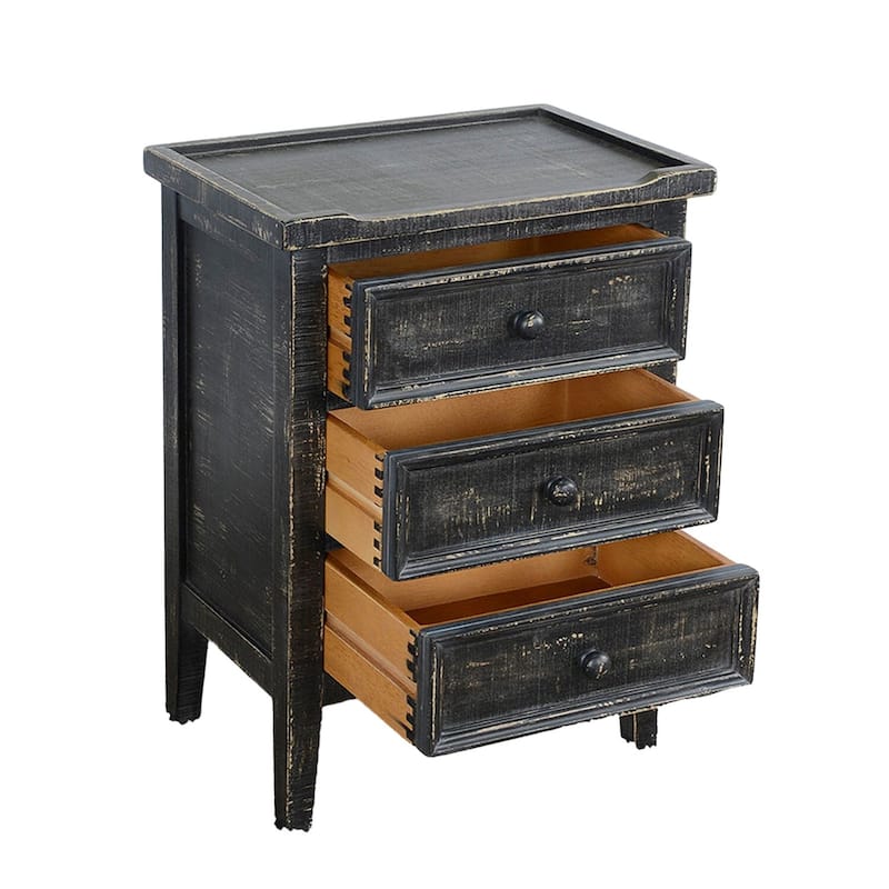 13 in. Black Rectangle Wood End Table with Storage Drawer for Convenience