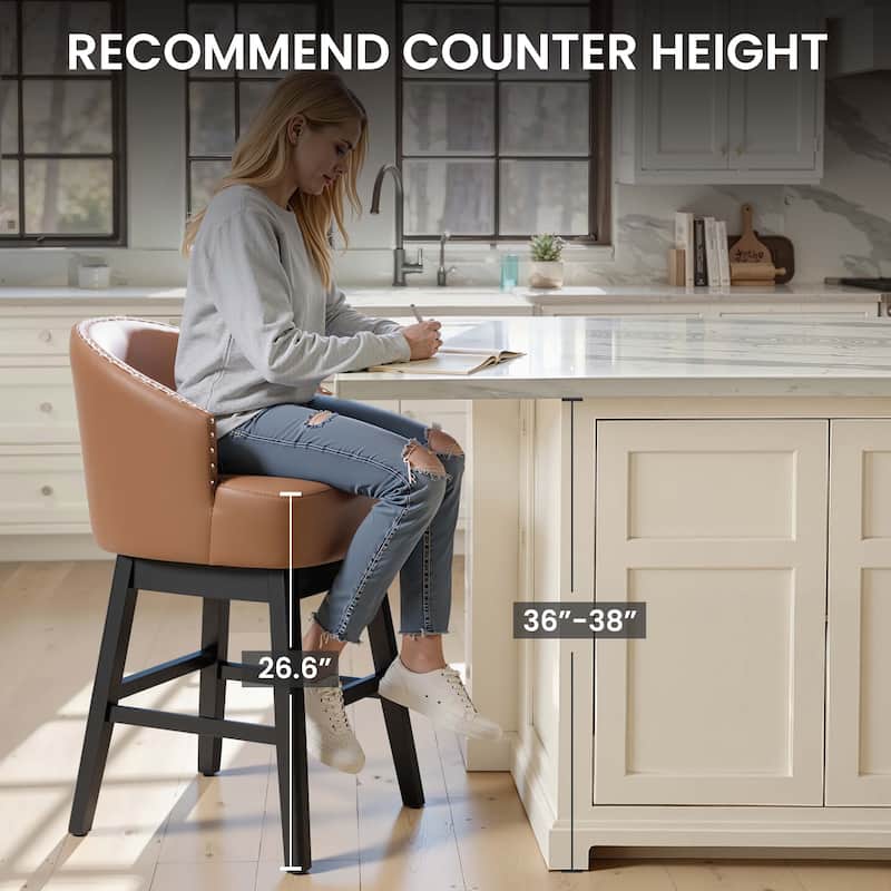 Bar Stools PU Leather / Linen Fabric Upholstered Solid Wood Swivel Barstool Set of 2/4