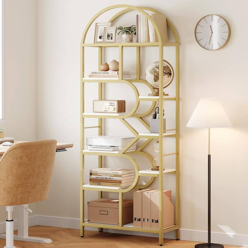 6-Tier Arched Bookshelf, Geometric Freestanding Bookcase and Open Display Storage Rack