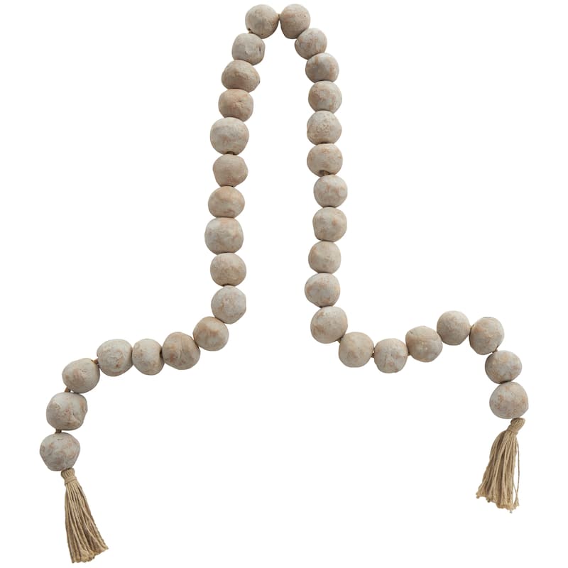 Ceramic Handmade Round Intricately Shaped Large Distressed Beaded Garland with Tassel