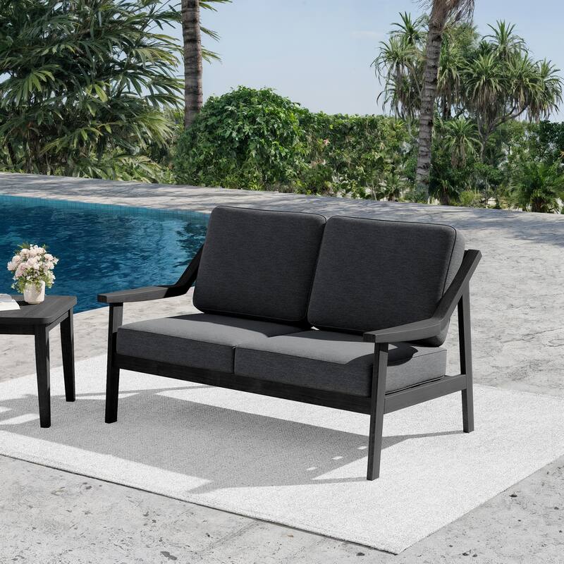 Outdoor Teak Wood Slat Back Patio Loveseat Sofa