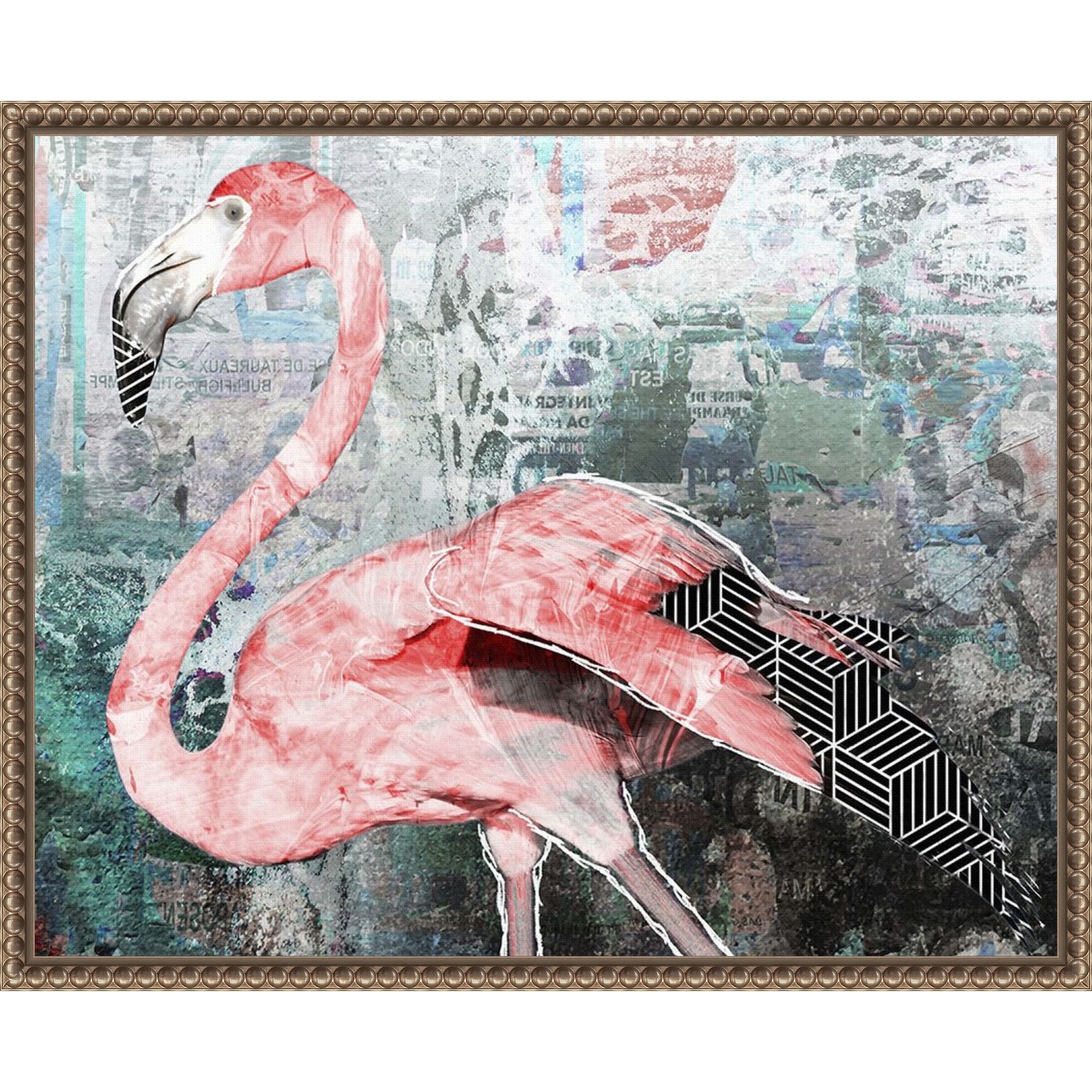 Pop Art - Flamingo by Inner circle Framed Canvas Wall Art Print - Sylvie Beaded Bronze
