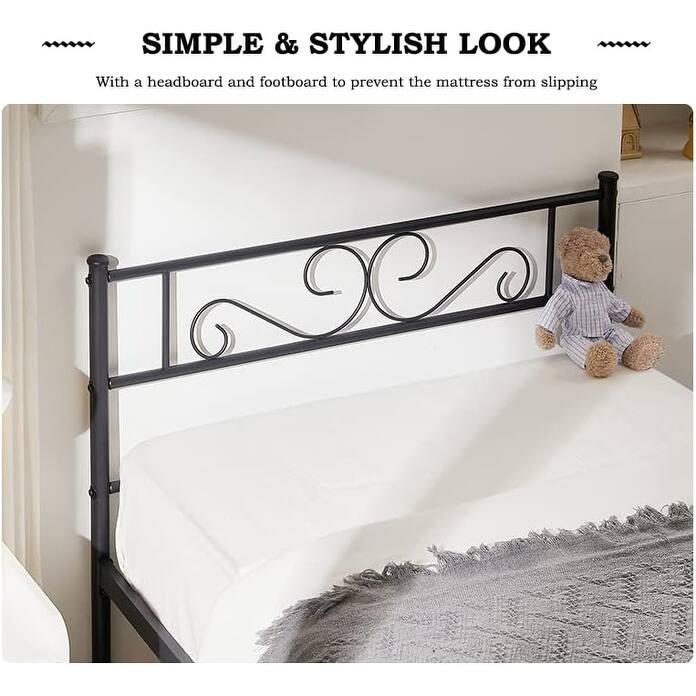 Modern Platform Bed Frame with Premium Graceful Scroll Headboard Twin/Full/Queen
