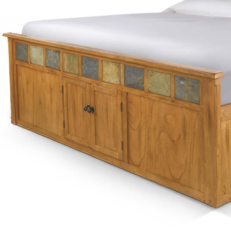 Marv King Size Bed, Storage Footboard, Bookcase Headboard, Light Brown
