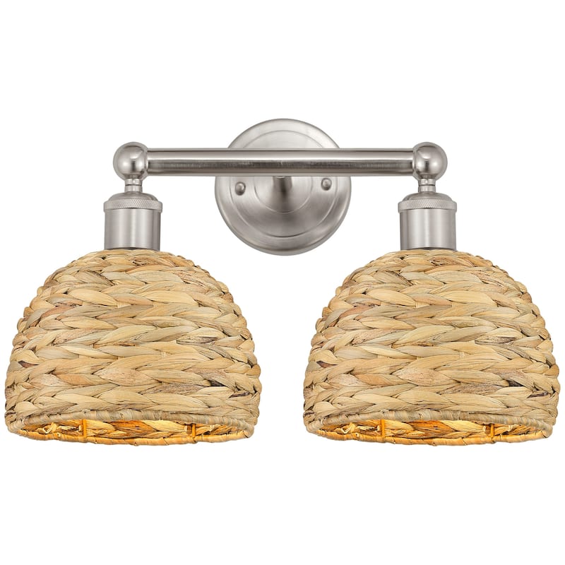 Innovations Lighting 616-2W-11-17 Woven Rattan Vanity Woven Rattan 2 - Brushed Satin Nickel / Natural