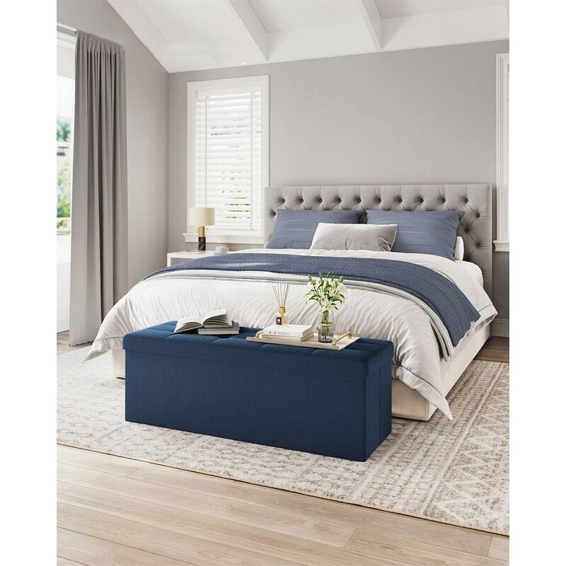 Velvet Padded Storage Ottoman Bench with Foldable Design and Hidden Compartment for Living Room or Bedroom